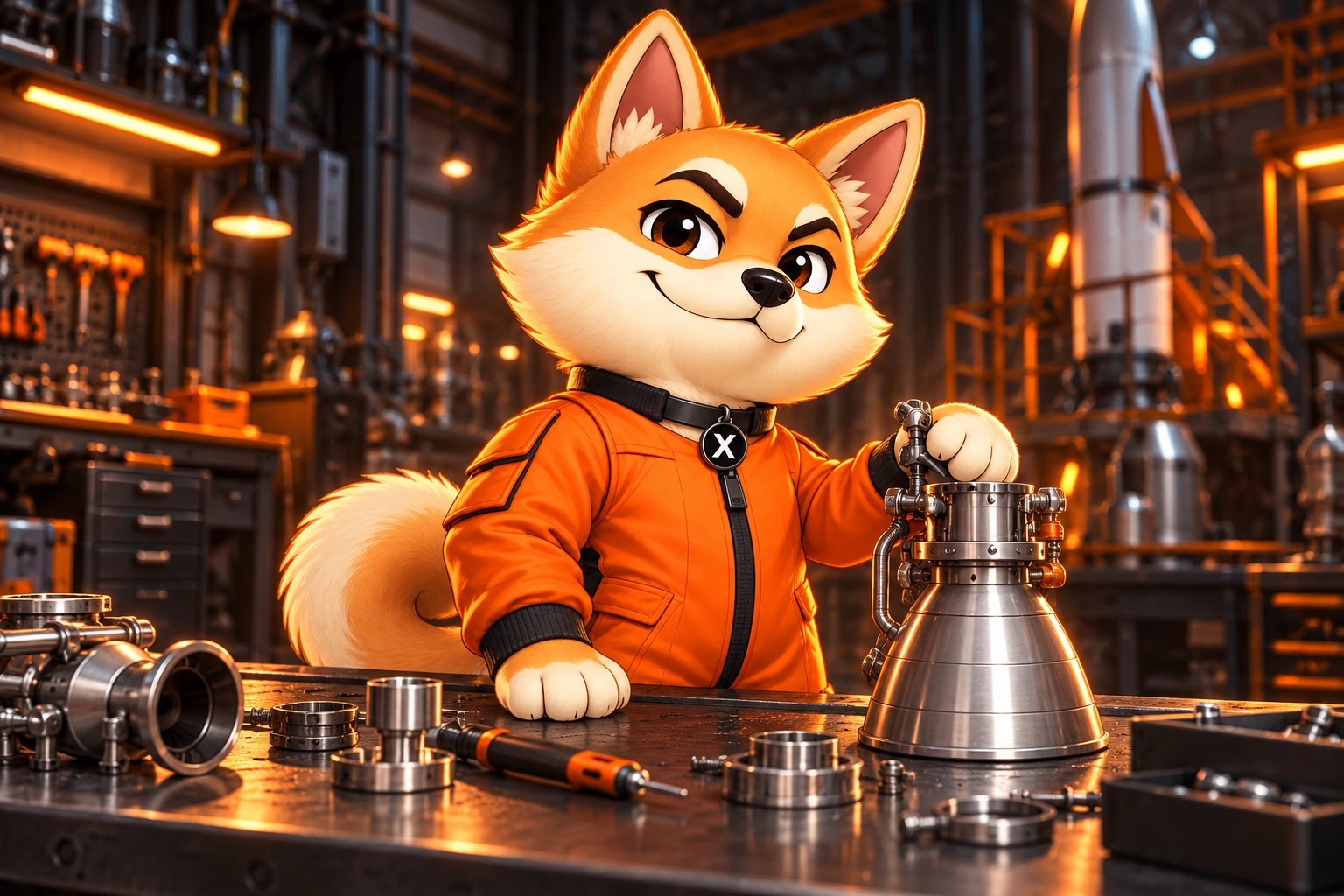 X working on a rocket engine